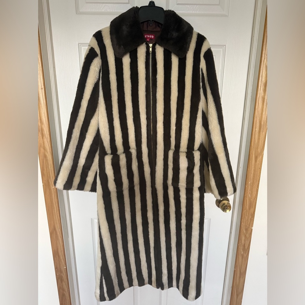 STAUD Brown and Cream Striped Coat